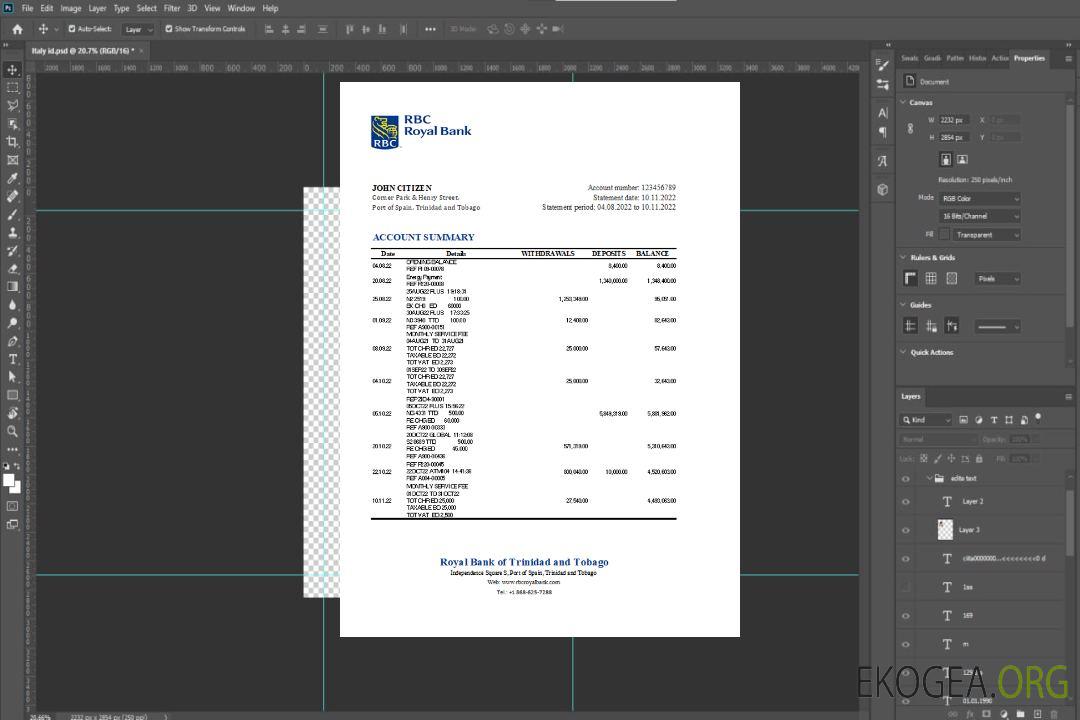 Relevé bancaire royal de Trinité-et-Tobago template Relevé bancaire royal de Trinité-et-Tobago template